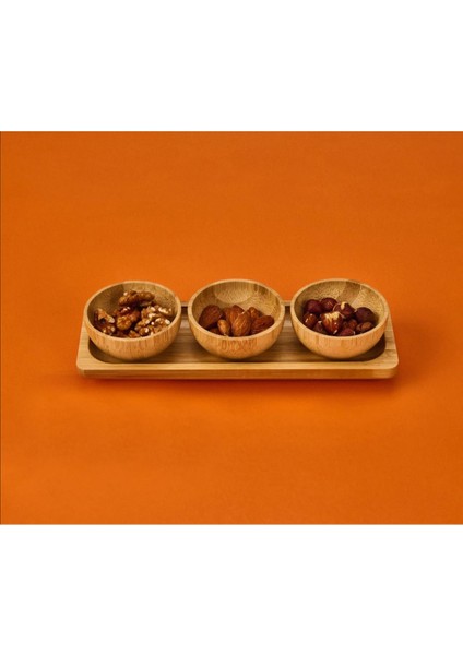 Luxury Stantlı 3lü Bambu Çerezlik Yuvarlak 1 Adet