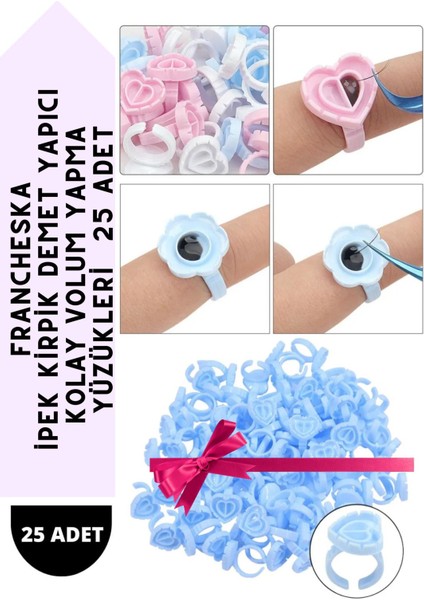 Luxury Ipek Kirpik Kolay Volume Yapıştırıcı Yüzükleri 25 Li Pembe Kalpli Model 1 Adet