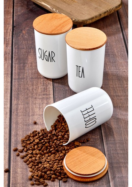 Luxury 3'lü Ahşap Vakum Kapaklı Transfer Etiketli Tea/sugar/coffe Akrilik Kavanoz 900ML 1 Adet