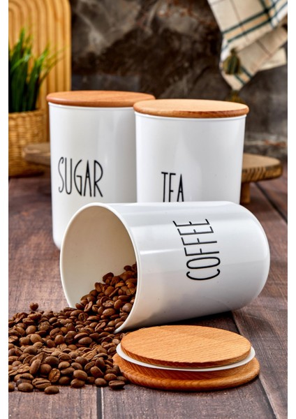 Luxury 3'lü Ahşap Vakum Kapaklı Transfer Etiketli Tea/sugar/coffe Akrilik Kavanoz 900ML 1 Adet