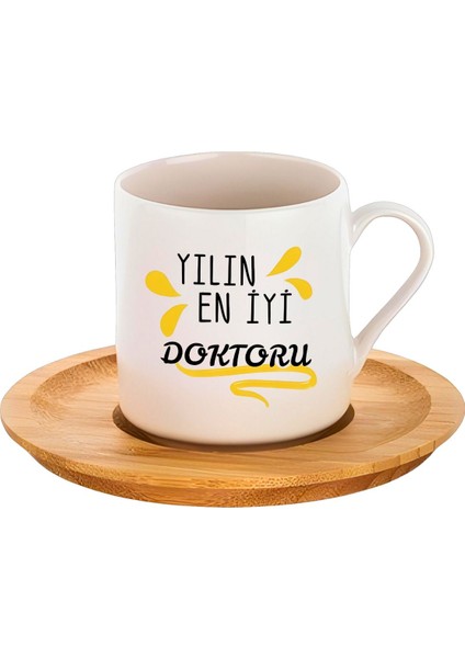 Luxury Ikili Fincan Takımı, Yılın En Iyi Doktoru Tasarımlı Ahşap Altlıklı Kahve Fincanları, Doktora Hediye 1 Adet modelleri