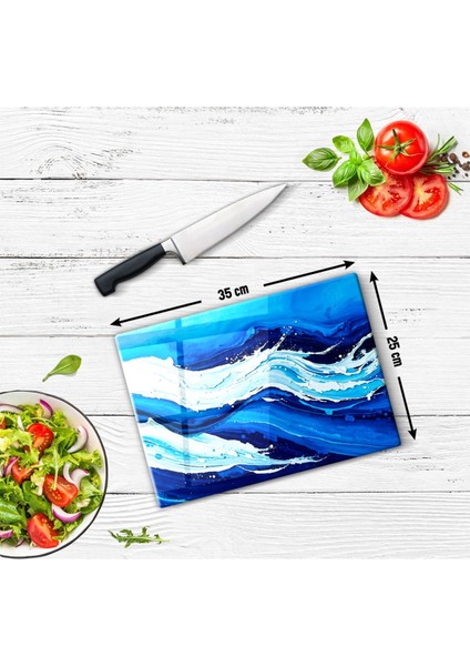 Luxury Soyut Mavi Kesme Tahtası ve Tunum Tahtası 25 x 35 Mavi-Beyaz 1 Adet modelleri
