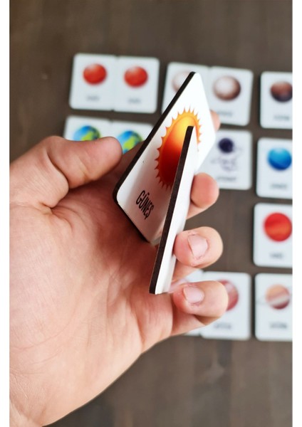 Luxury 24 Parça Uzay ve Gezegenler Hafıza ve Zeka Kartları Eşleştirme Oyunu Ahşap Eğitici Puzzle Oyuncak 1 Adet