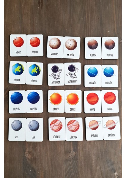 Luxury 24 Parça Uzay ve Gezegenler Hafıza ve Zeka Kartları Eşleştirme Oyunu Ahşap Eğitici Puzzle Oyuncak 1 Adet
