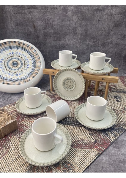 Luxury Desenli Modern Sade 6 Kişilik Porselen Kahve Fincan Takımı 1 Adet