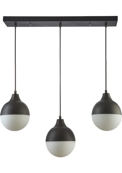 Vera Modern Salon - Mutfak - Yatak Odası Glop Camlı Siralı 3 Lü Siyah Avize