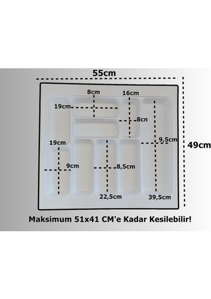Luxury 55X49 Cm. 9 Gözlü Beyaz Çekmece Içi Kaşıklık 50*40 Cm'e Kadar Kesebilirsiniz 1 Adet modelleri