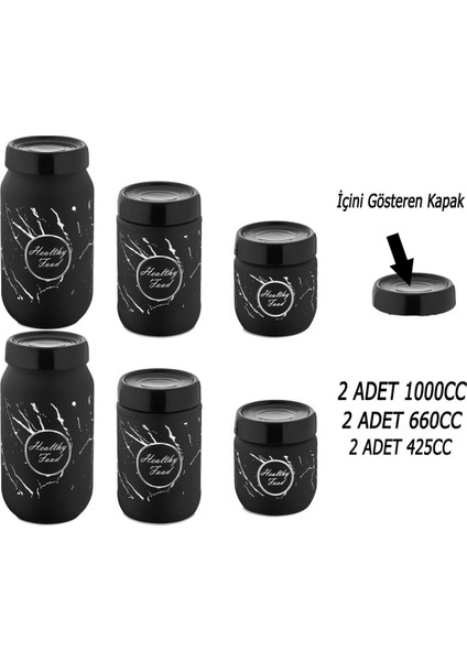 Luxury Marble Cam Kavanoz - 1000 cc - 660 cc - 425 cc X2 Adet Içini Gösteren Kapak 1 Adet