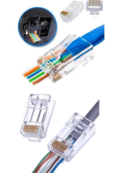 50 Adet Yeni Nesil Delikli RJ45 Cat5 Cat6 Jak + 50 Adet Cover Kılıf