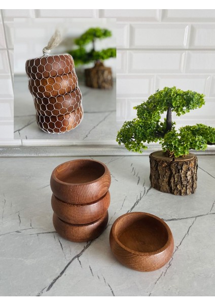 Luxury 4'lü Doğal Ahşap Yuvarlak Sunum Kase Çerezlik Takımı 1 Adet