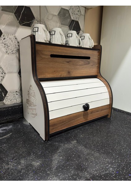 New Bread Box-Yeni Ekmeklik, Havlu Peçetelik(Saklama Gözlü), Baharatlık Rafı, Dekoratif Yazılı