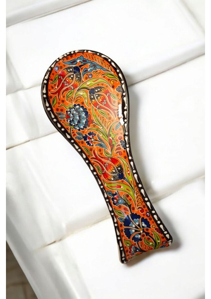 Luxury Seramik Kirli Kepçe Kaşıklık Altlığı Kepçe ve Kaşık Çini Motifli Nihalesi-Hand Made 24X9 cm 1 Adet