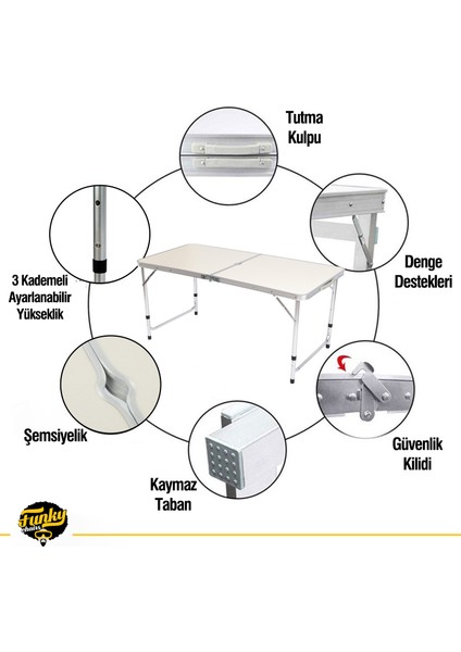 Funky Chaırs Şemsiyeli Katlanabilir Piknik Masası - Gri