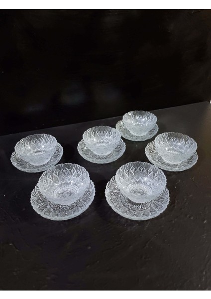 Luxury Kristal Tabak ve Kase Takım 12 Parça Set - Çerezlik & Pasta & Sunum 1 Adet