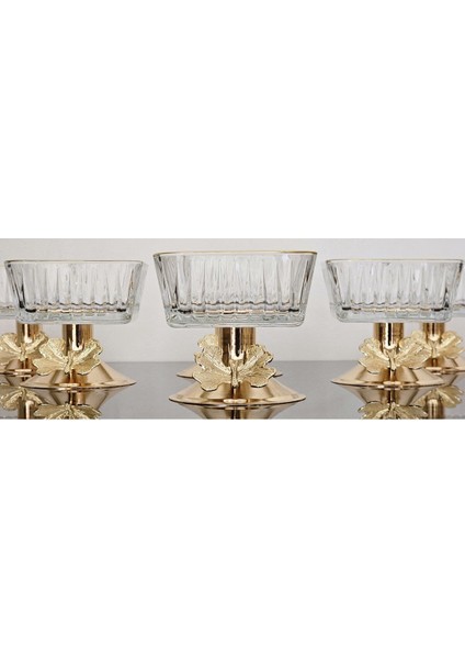 Luxury 6'lı Frezya Kare Gold Kase Kelebek Ayaklı Dondurmalık & Şekerlik & Sunumluk & Çerezlik 1 Adet