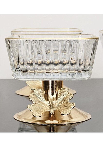 Luxury 6'lı Frezya Kare Gold Kase Kelebek Ayaklı Dondurmalık & Şekerlik & Sunumluk & Çerezlik 1 Adet