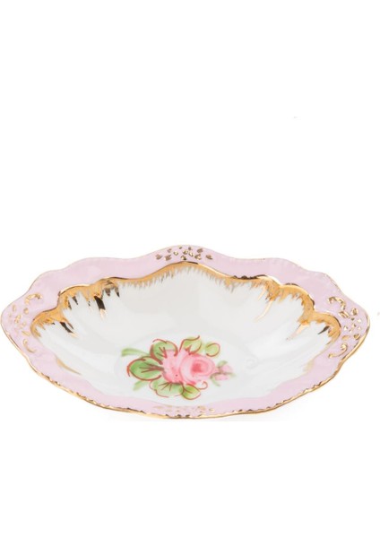 Luxury El Dekor ve El Boyaması Çerezlik Oval Pembe 1 Adet