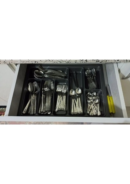 Luxury 36X50 7 Bölmeli Çekmece Içi Antrasit Kaşıklık Ücretsiz Kesim (33X47 Cm'e Kadar Kesilebilir) 1 Adet
