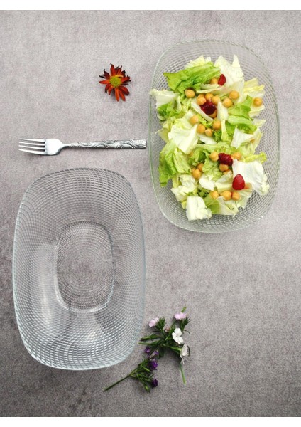 Luxury 2 Adet Cam Kayık Tabak 25 Cm- Meze Salata Sunum Kase 1 Adet
