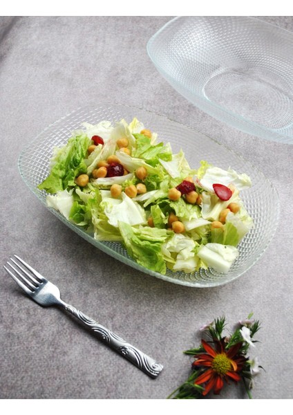 Luxury 2 Adet Cam Kayık Tabak 25 Cm- Meze Salata Sunum Kase 1 Adet