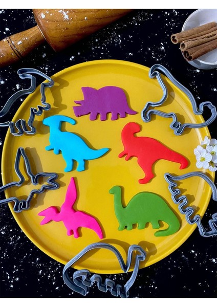 Luxury Dino Dinozor Dinazor Trex 5'li Kurabiye Kalıbı Kesici Şekillendirici Seti 1 Adet
