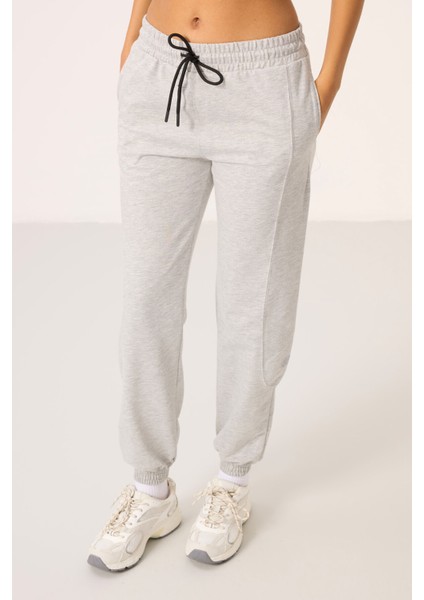 Gri Melanj O Yaka Basic Oversize Kadın Eşofman Tunik Takım - 95347