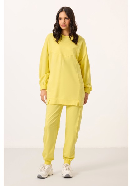 Limon O Yaka Basic Oversize Kadın Eşofman Tunik Takım - 95347