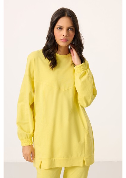 Limon O Yaka Basic Oversize Kadın Eşofman Tunik Takım - 95347