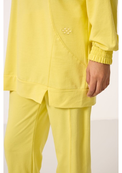 Limon O Yaka Basic Oversize Kadın Eşofman Tunik Takım - 95347