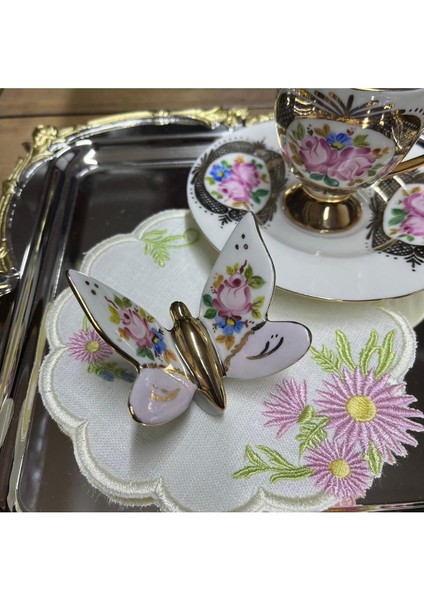 Luxury El Boyaması Porselen Kelebek Pembe 1 Adet