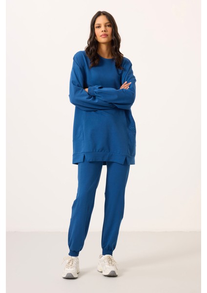 Parlament O Yaka Basic Oversize Kadın Eşofman Tunik Takım - 95347
