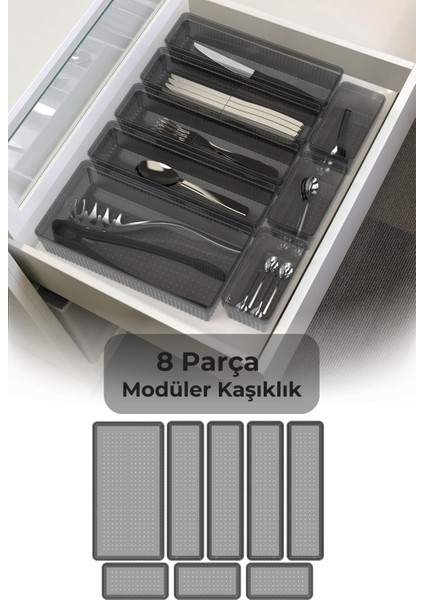 Luxury 8 Parça Modüler Set Kaşıklık Çekmece Içi Düzenleyici Çatal Kaşık Bıçak Düzenleme Organizeri Şeffaf 1 Adet