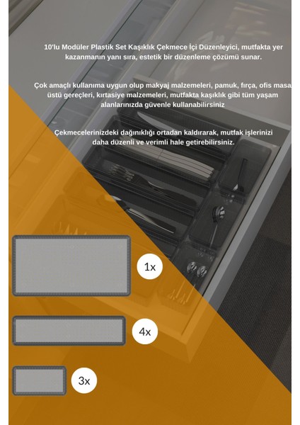 Luxury 8 Parça Modüler Set Kaşıklık Çekmece Içi Düzenleyici Çatal Kaşık Bıçak Düzenleme Organizeri Şeffaf 1 Adet modelleri