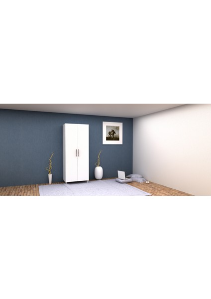 2 Kapaklı Gardırop PARLAK BEYAZ MDFLAM 205 cm *85 cm *53 cm 2KGM001