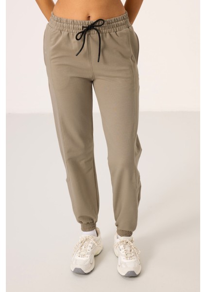 Koyu Bej O Yaka Basic Oversize Kadın Eşofman Tunik Takım - 95347