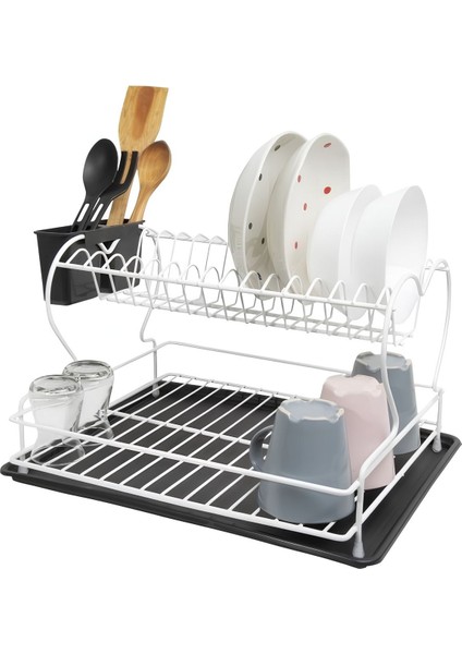 Luxury Simge Iki Katlı (2 Katlı) Metal Bulaşıklık Tabaklık Termo Plastik Kaplama Beyaz 41 x 36 cm 1 Adet fiyatları
