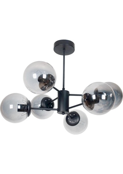 Oscar Modern Lüks Tasarım Siyah Renk Kasa Füme Camlı Salon - Mutfak - Yatak Odası 6 Lı Avize fiyatları