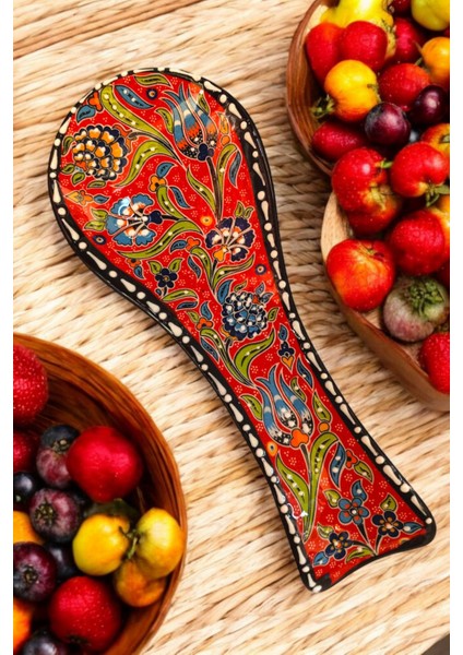 Luxury Seramik Kirli Kepçe Kaşıklık Altlığı Kepçe ve Kaşık Çini Motifli Nihalesi-Hand Made 24X9 cm 1 Adet