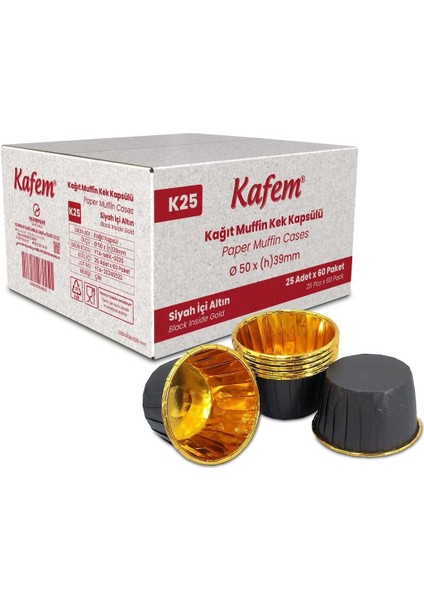 Luxury Muffin Kek Kapsülü Siyah-Altın 25LI x 60 Paket (Koli) - K25 1 Adet