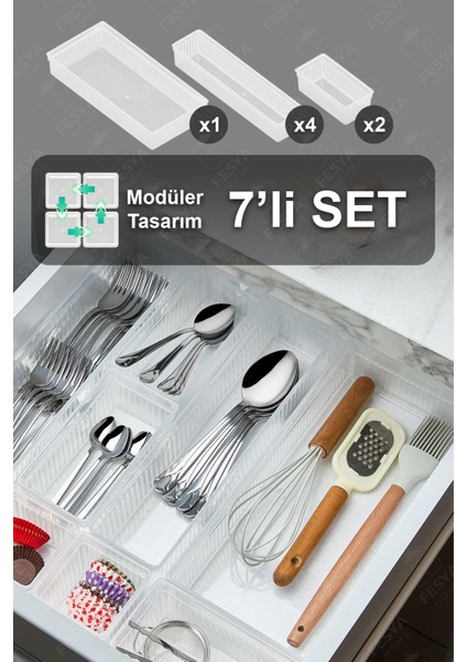 Luxury Origami 7'li Modüler Kaşıklık Çatal Bıçak Çekece Içi Düzenleme Organizeri - Şeffaf 2o-4b-1xl 1 Adet