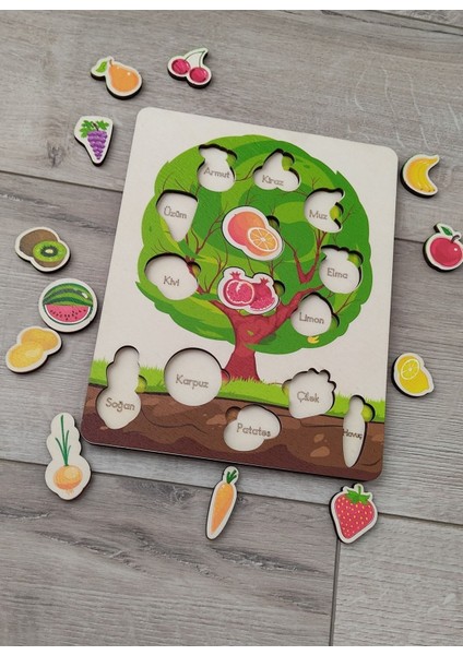 Luxury Meyve ve Sebzeler Renkli Ağaç Puzzle 1 Adet