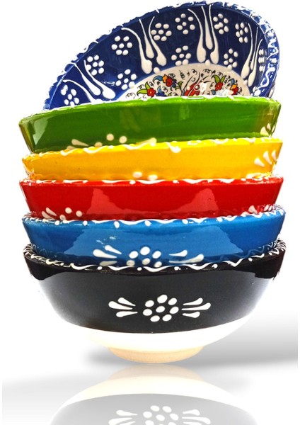 Luxury 6 Adet El Yapımı Çini Motifli Orta Boy (12 cm Çapında) Çini Motifli Seramik Kase Takımı-Hand Made 1 Adet