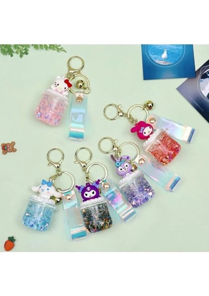 Luxury Sevimli Hello Kitty Anahtarlık Içi Sulu Araba Çanta Süsü Anahtarlık Hediyelik 1 Adet