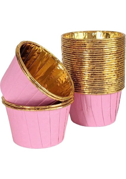 Luxury Muffin Kek Kapsülü Pembe Içi Gold 25 Li 1 Adet