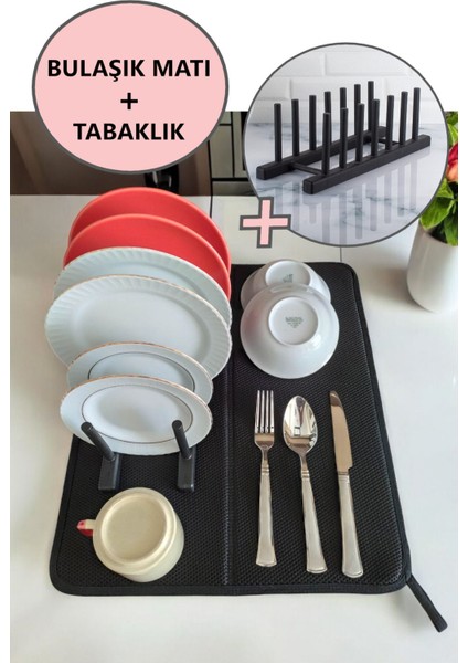 Luxury 2’li Bulaşık Kurutma Seti; Kaymaz Taban Bulaşık Kurutma Matı ve Tabaklık 1 Adet