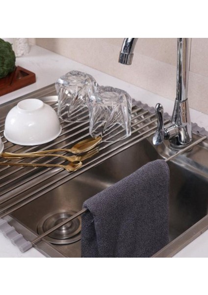 Luxury Paslanmaz Çelik Evye Üstü Katlanır Nihale - Pratik Sebze, Meyve ve Bulaşık Kurutma Süzgeci 1 Adet modelleri