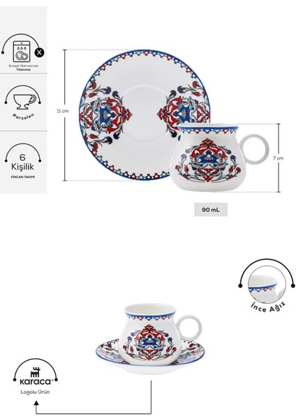 Luxury Std Hattat 6 Kişilik Kahve Fincanı Takımı 90 ml Klasik 1 Adet