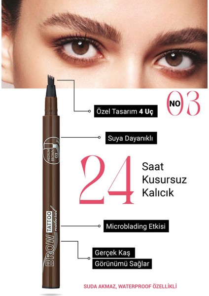Luxury 4 Uçlu Kalıcı Kaş Kalemi - Brow Tattoo Microblading Etkisi - Likit Kaş Kalemi Waterproof Etkili 1 Adet