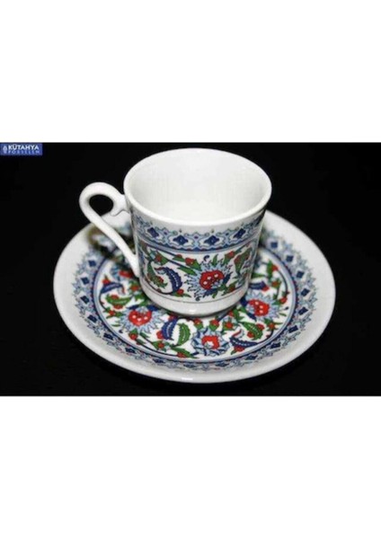 12 Parça Türk Kahvesi Fincan Takımı - 6 Kişilik Beyaz Desenli Çay ve Kahve Servis Seti