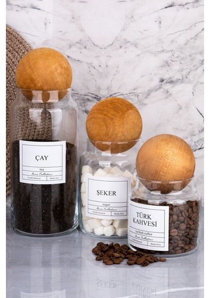 Luxury 3'lü 1300/800/500 ml Top Kapaklı Çay&şeker&türk Kahvesi Kavanozu Cam Saklama Kabı 1 Adet